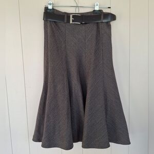 Suzy Shier Brown Belted Skirt Size 1/2 Lined High Waisted A-Line